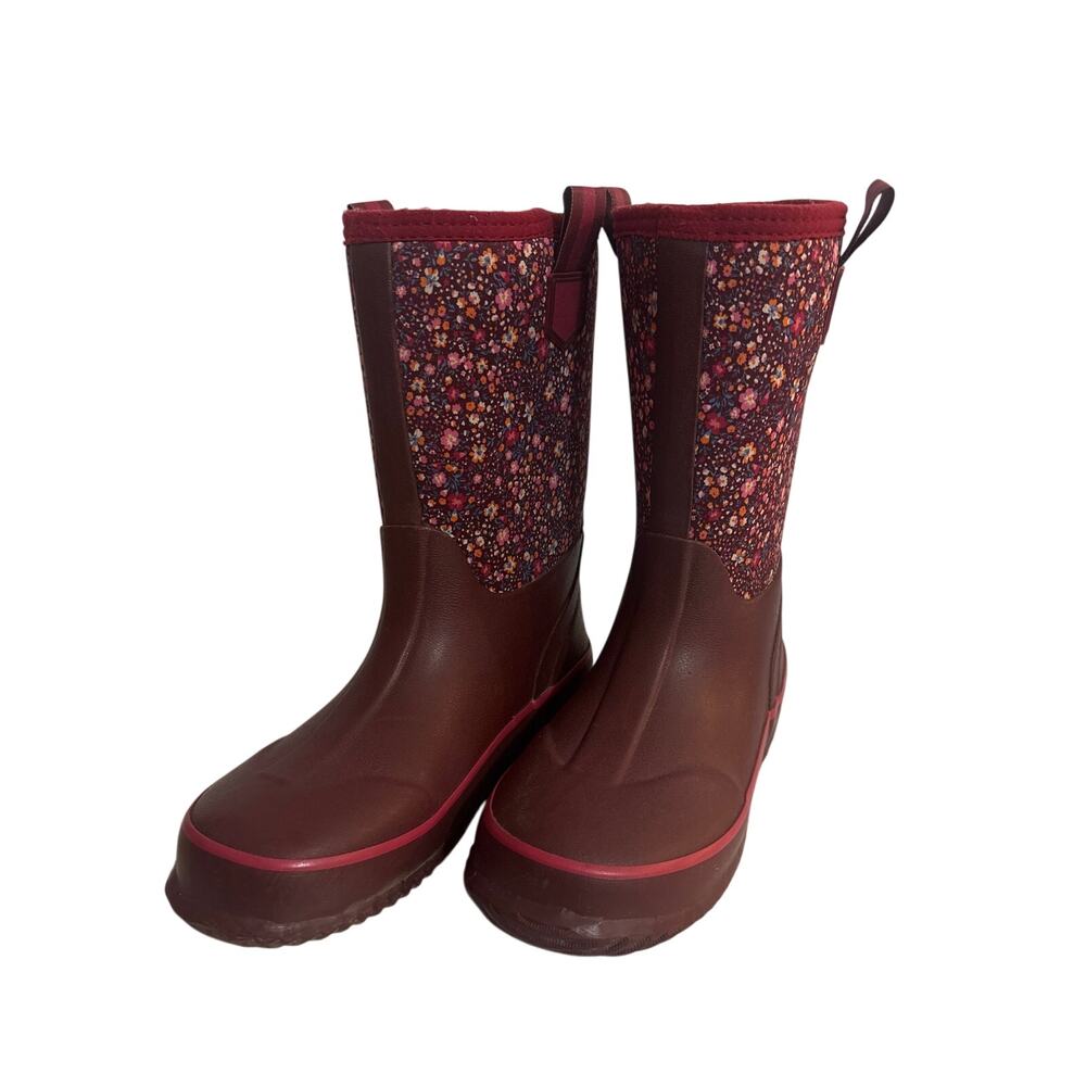 Lands End Burgundy Floral Youth/Adolescent Weather Boots Size 3